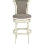 55 Downing Street Tabouret de bar pivotant Oliver Wood blanc 76,2 cm de haut avec coussin défilant traditionnel en étain avec dossier et repose-pieds pour hauteur de comptoir de cuisine