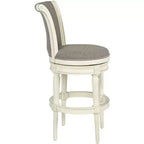 55 Downing Street Tabouret de bar pivotant Oliver Wood blanc 76,2 cm de haut avec coussin défilant traditionnel en étain avec dossier et repose-pieds pour hauteur de comptoir de cuisine