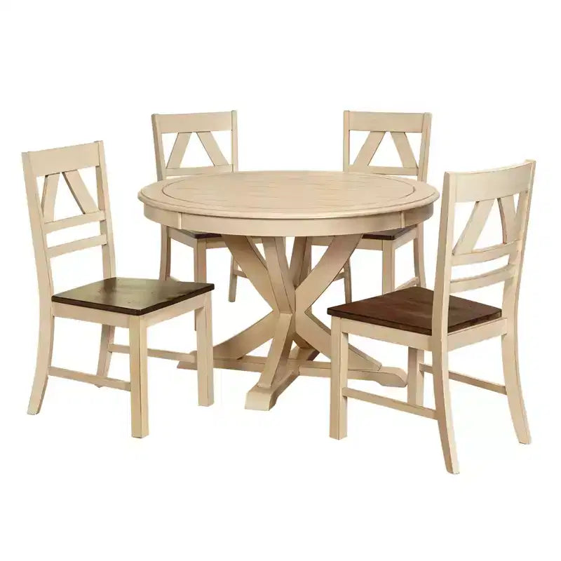 Buylateral 5pc Vintner Farmhouse Solid Wood Pedestal Dining Set