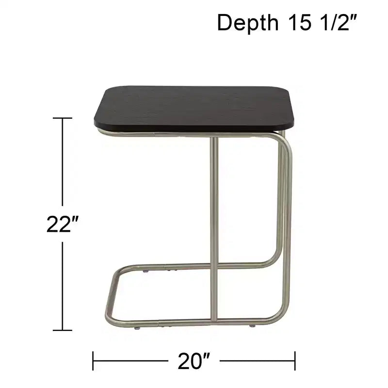 55 Downing Street Thornburg Table d'appoint rectangulaire moderne en bois et métal, 20 x 15 1/2 po, chêne foncé, pieds en métal nickel brossé pour salon, maison