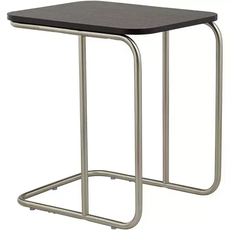 55 Downing Street Thornburg Table d'appoint rectangulaire moderne en bois et métal, 20 x 15 1/2 po, chêne foncé, pieds en métal nickel brossé pour salon, maison