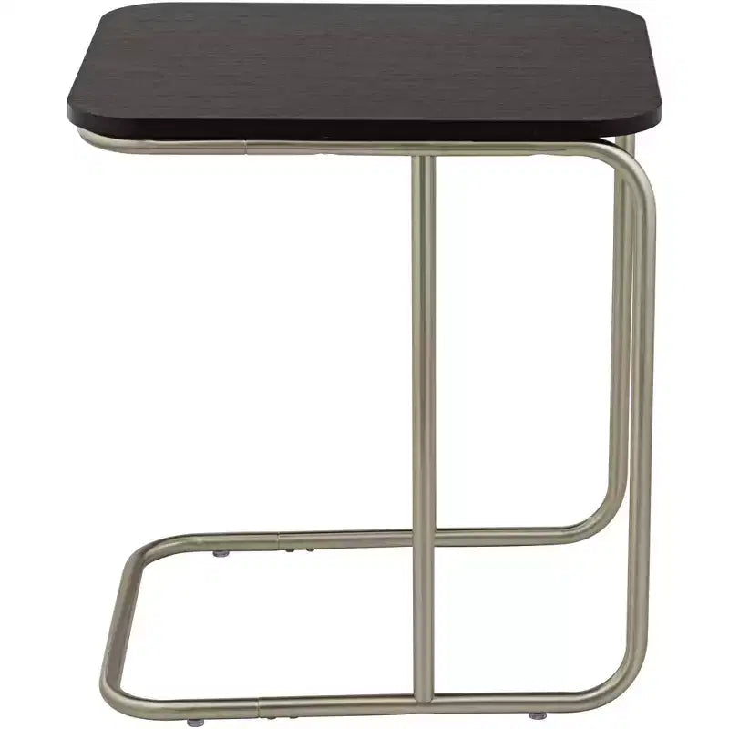55 Downing Street Thornburg Table d'appoint rectangulaire moderne en bois et métal, 20 x 15 1/2 po, chêne foncé, pieds en métal nickel brossé pour salon, maison