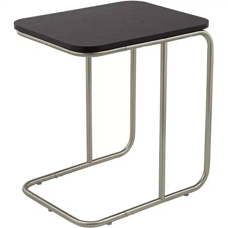 55 Downing Street Thornburg Table d'appoint rectangulaire moderne en bois et métal, 20 x 15 1/2 po, chêne foncé, pieds en métal nickel brossé pour salon, maison