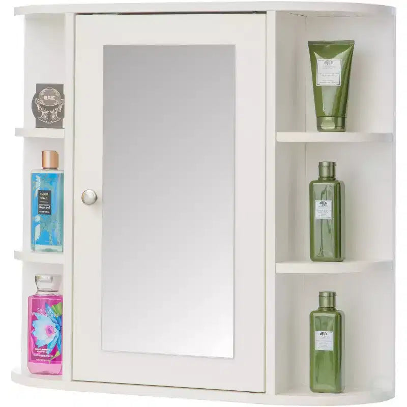 Basicwise Fully Assembled and Ready for Installation Wall Mounted Bathroom Storage Cabinet Organizer, Mirrored Vanity Medicine Chest with Open Shelves