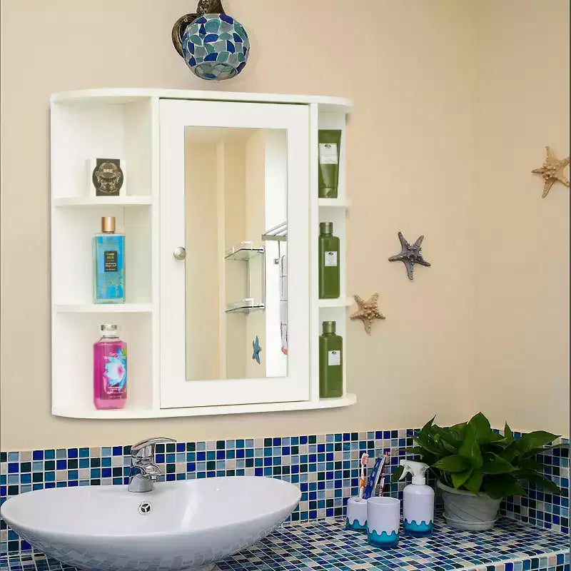 Armoire de rangement murale de salle de bain Basicwise, entièrement assemblée et prête à être installée, meuble-lavabo miroir avec étagères ouvertes