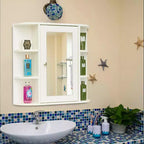 Armoire de rangement murale de salle de bain Basicwise, entièrement assemblée et prête à être installée, meuble-lavabo miroir avec étagères ouvertes