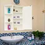 Armoire de rangement murale de salle de bain Basicwise, entièrement assemblée et prête à être installée, meuble-lavabo miroir avec étagères ouvertes