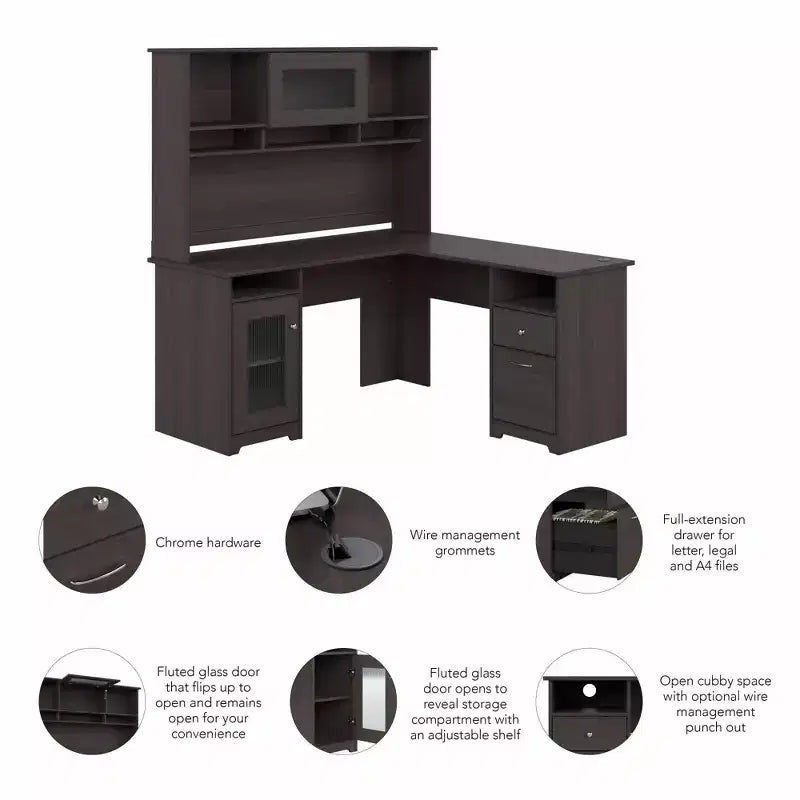 Bureau d'ordinateur d'angle 60W Cabot avec huche - Bush Furniture