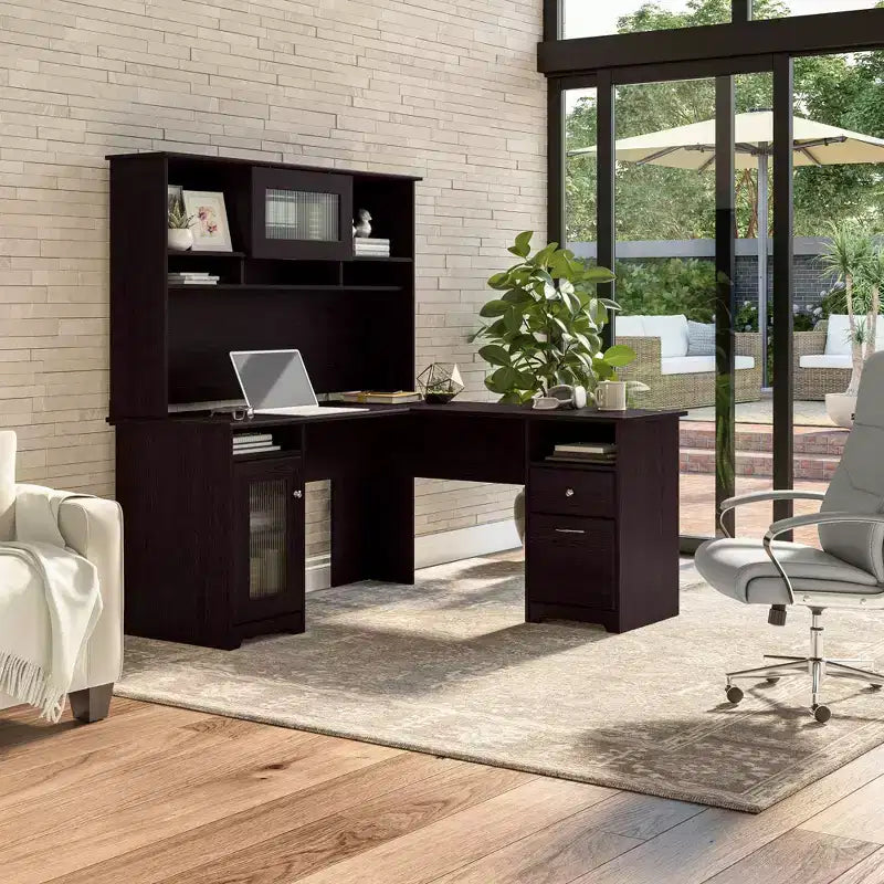 Bureau d'ordinateur d'angle 60W Cabot avec huche - Bush Furniture