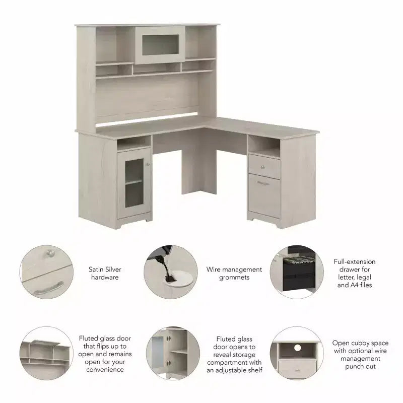 Bureau d'ordinateur d'angle 60W Cabot avec huche - Bush Furniture