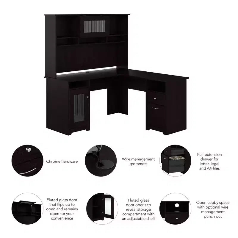 Bureau d'ordinateur d'angle 60W Cabot avec huche - Bush Furniture