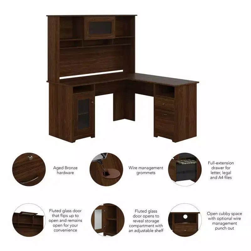 Bureau d'ordinateur d'angle 60W Cabot avec huche - Bush Furniture