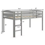 Lit superposé simple mi-hauteur Costway Junior avec barrière de sécurité et échelle en bois, coloris blanc/espresso/gris