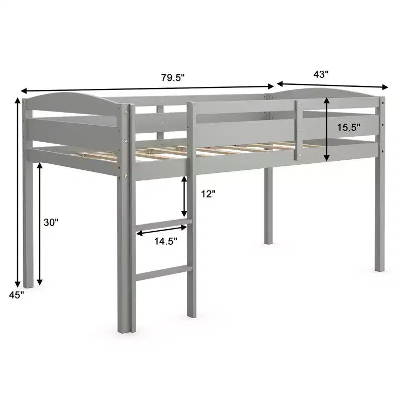 Lit superposé simple mi-hauteur Costway Junior avec barrière de sécurité et échelle en bois, coloris blanc/espresso/gris