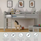 Lit superposé simple mi-hauteur Costway Junior avec barrière de sécurité et échelle en bois, coloris blanc/espresso/gris