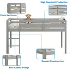 Lit superposé simple mi-hauteur Costway Junior avec barrière de sécurité et échelle en bois, coloris blanc/espresso/gris