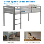 Lit superposé simple mi-hauteur Costway Junior avec barrière de sécurité et échelle en bois, coloris blanc/espresso/gris