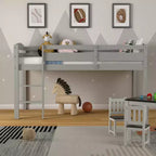 Lit superposé simple mi-hauteur Costway Junior avec barrière de sécurité et échelle en bois, coloris blanc/espresso/gris