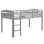 Lit superposé simple mi-hauteur Costway Junior avec barrière de sécurité et échelle en bois, coloris blanc/espresso/gris