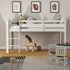Lit superposé simple mi-hauteur Costway Junior avec barrière de sécurité et échelle en bois, coloris blanc/espresso/gris