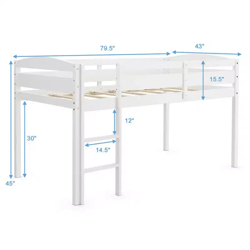 Lit superposé simple mi-hauteur Costway Junior avec barrière de sécurité et échelle en bois, coloris blanc/espresso/gris