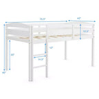 Lit superposé simple mi-hauteur Costway Junior avec barrière de sécurité et échelle en bois, coloris blanc/espresso/gris
