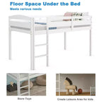 Lit superposé simple mi-hauteur Costway Junior avec barrière de sécurité et échelle en bois, coloris blanc/espresso/gris