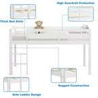 Lit superposé simple mi-hauteur Costway Junior avec barrière de sécurité et échelle en bois, coloris blanc/espresso/gris