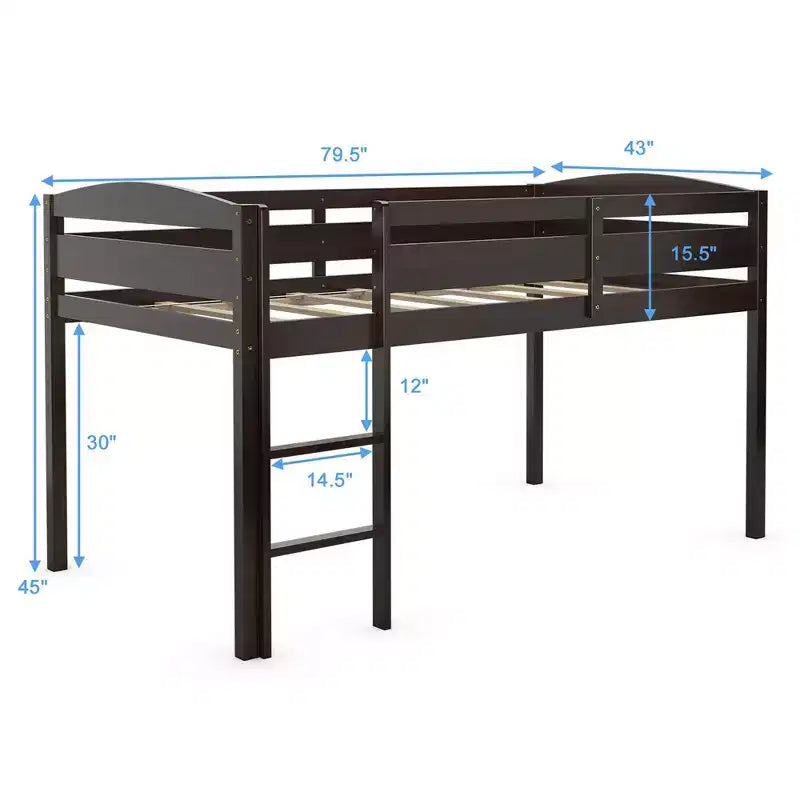 Lit superposé simple mi-hauteur Costway Junior avec barrière de sécurité et échelle en bois, coloris blanc/espresso/gris