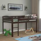 Lit superposé simple mi-hauteur Costway Junior avec barrière de sécurité et échelle en bois, coloris blanc/espresso/gris