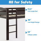 Lit superposé simple mi-hauteur Costway Junior avec barrière de sécurité et échelle en bois, coloris blanc/espresso/gris