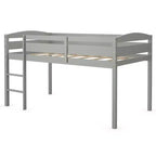 Lit superposé simple mi-hauteur Costway Junior avec barrière de sécurité et échelle en bois, coloris blanc/espresso/gris