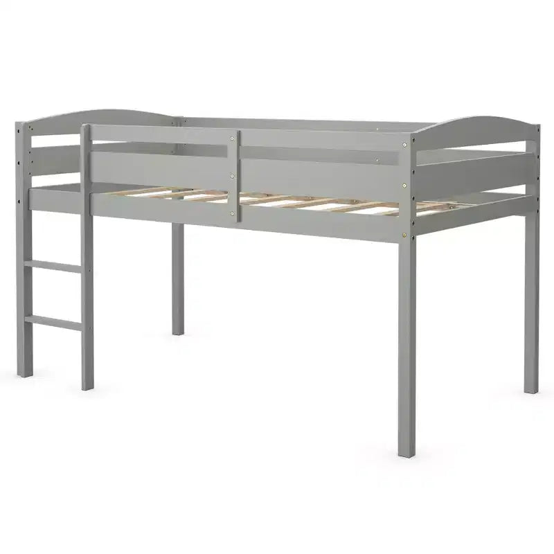 Lit superposé simple mi-hauteur Costway Junior avec barrière de sécurité et échelle en bois, coloris blanc/espresso/gris