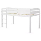 Lit superposé simple mi-hauteur Costway Junior avec barrière de sécurité et échelle en bois, coloris blanc/espresso/gris