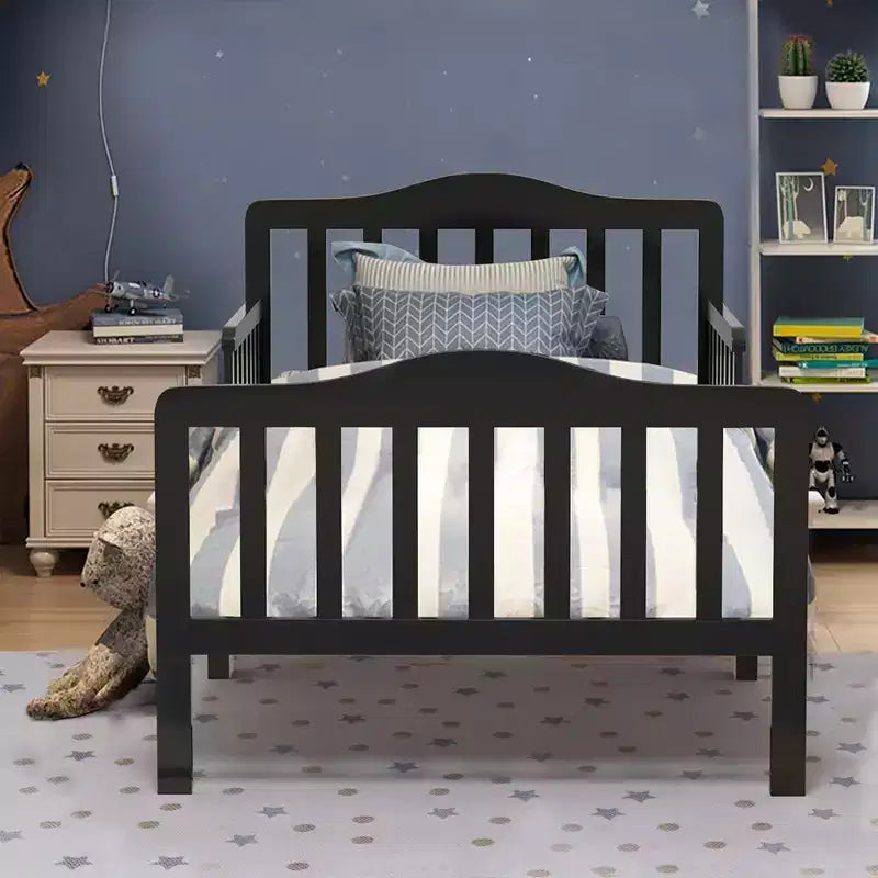 Lit pour enfant Costway en bois avec barrières de sécurité, coloris noir/marron/gris/blanc