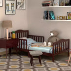 Lit pour enfant Costway en bois avec barrières de sécurité, coloris noir/marron/gris/blanc