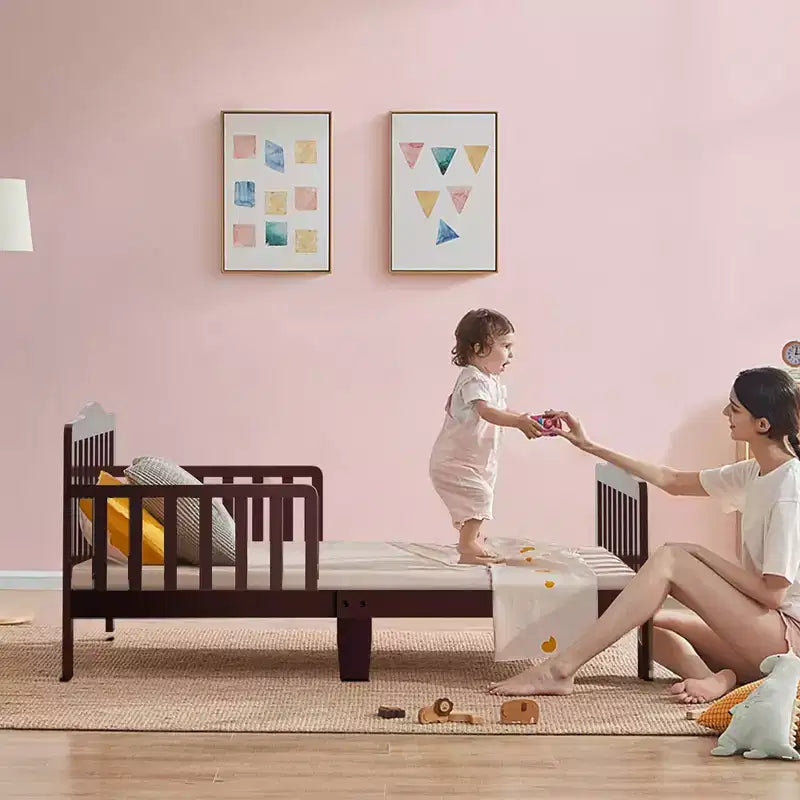 Lit pour enfant Costway en bois avec barrières de sécurité, coloris noir/marron/gris/blanc