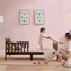 Lit pour enfant Costway en bois avec barrières de sécurité, coloris noir/marron/gris/blanc