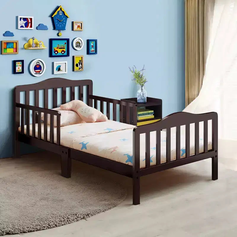 Lit pour enfant Costway en bois avec barrières de sécurité, coloris noir/marron/gris/blanc