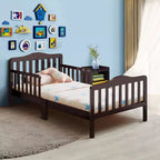 Lit pour enfant Costway en bois avec barrières de sécurité, coloris noir/marron/gris/blanc