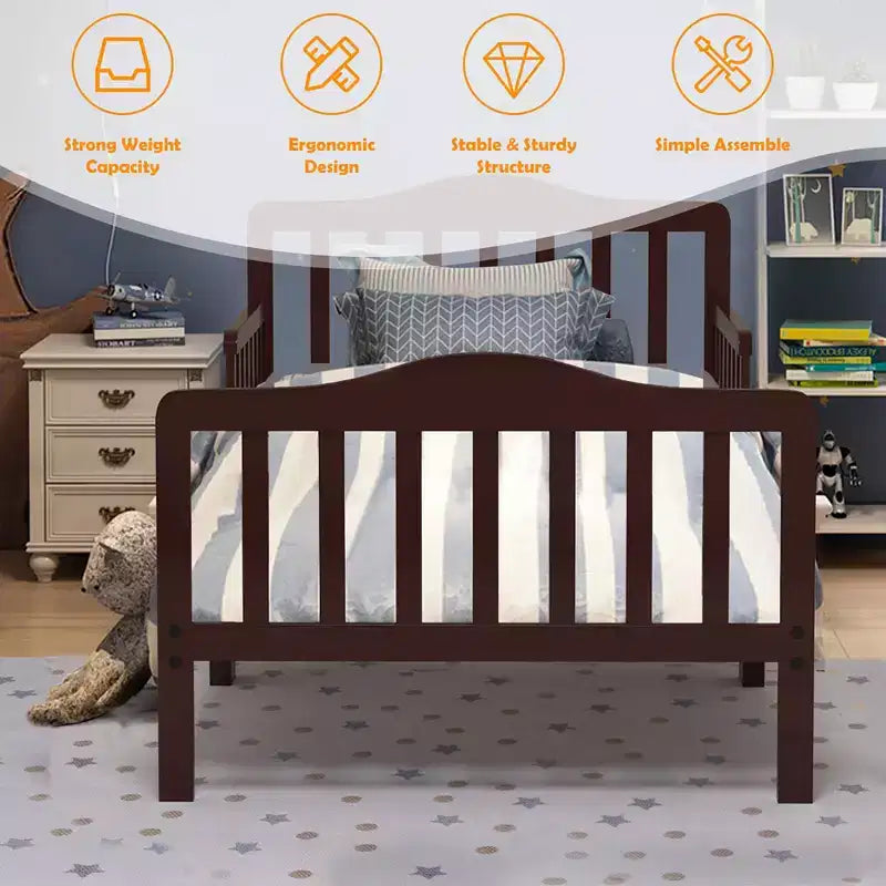 Lit pour enfant Costway en bois avec barrières de sécurité, coloris noir/marron/gris/blanc