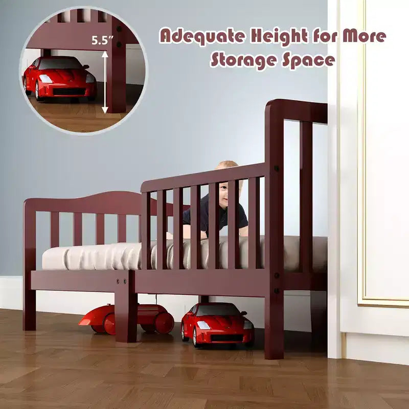 Lit pour enfant Costway en bois avec barrières de sécurité, coloris noir/marron/gris/blanc