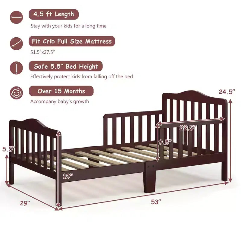 Lit pour enfant Costway en bois avec barrières de sécurité, coloris noir/marron/gris/blanc