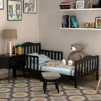 Lit pour enfant Costway en bois avec barrières de sécurité, coloris noir/marron/gris/blanc