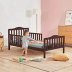 Lit pour enfant Costway en bois avec barrières de sécurité, coloris noir/marron/gris/blanc