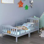 Lit pour enfant Costway en bois avec barrières de sécurité, coloris noir/marron/gris/blanc
