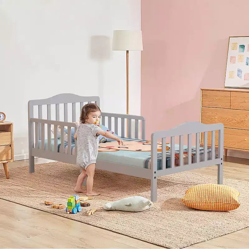 Lit pour enfant Costway en bois avec barrières de sécurité, coloris noir/marron/gris/blanc