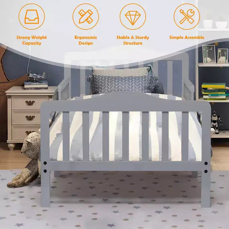 Lit pour enfant Costway en bois avec barrières de sécurité, coloris noir/marron/gris/blanc