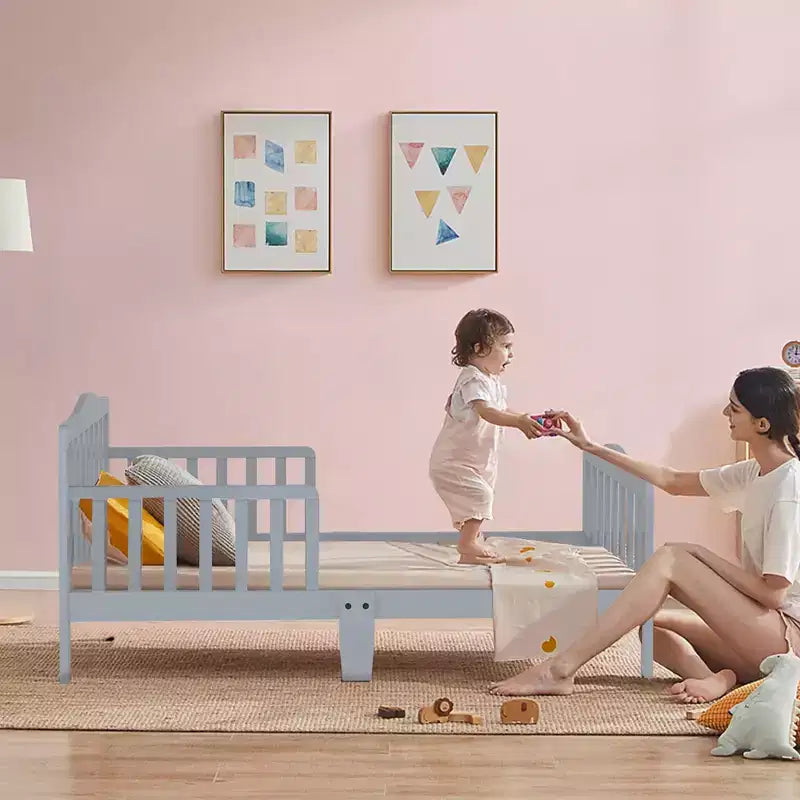 Lit pour enfant Costway en bois avec barrières de sécurité, coloris noir/marron/gris/blanc