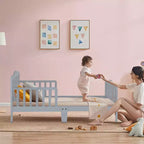 Lit pour enfant Costway en bois avec barrières de sécurité, coloris noir/marron/gris/blanc